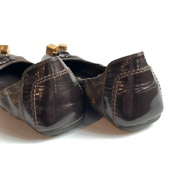 Louis Vuitton Lovely Brown Monogram Canvas Cube Patent-Leather-Trim Flats - Picture 8 of 11